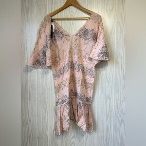 ViX Paula Hermanny Angel Caftan Solid Peach Print Cover-Up Size L NWT